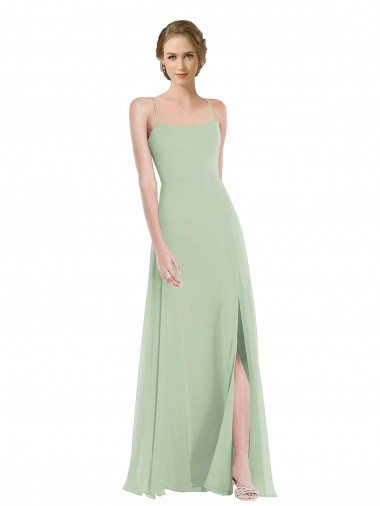 Cheap Scoop Neck Tie Strap Maxi Bridesmaid Dress with Front Slit UK