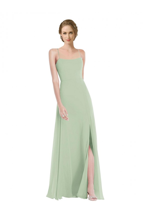Cheap Scoop Neck Tie Strap Maxi Bridesmaid Dress with Front Slit UK