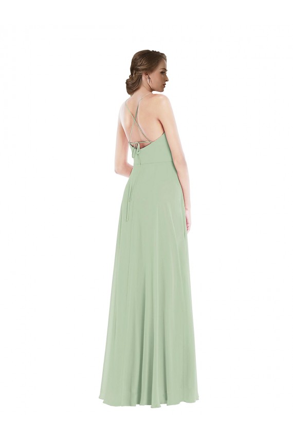 Cheap Scoop Neck Tie Strap Maxi Bridesmaid Dress with Front Slit UK