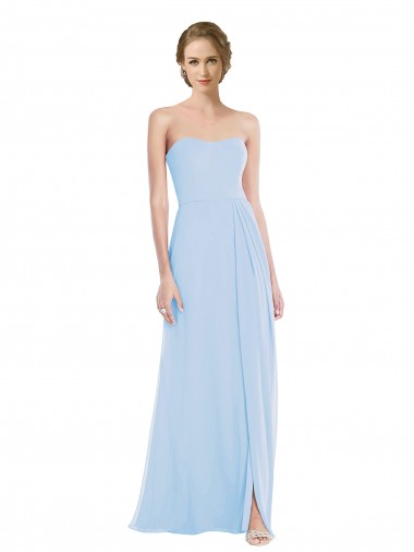 Cheap Strapless Sweetheart Maxi Bridesmaid Dress with Pleated Front Slit UK