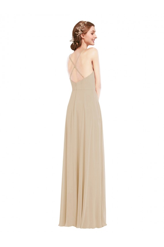 Cheap Faux Wrap Criss Cross Back Maxi Bridesmaid Dress with Front Slit UK