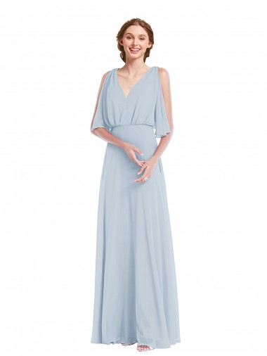 Cheap V-Neck Split Sleeves Blouson Bodice Maxi Bridesmaid Dress UK