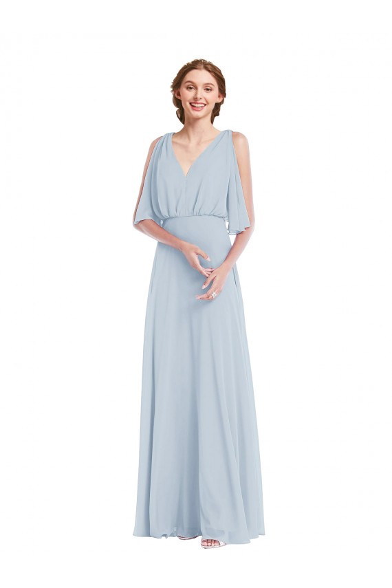 Cheap V-Neck Split Sleeves Blouson Bodice Maxi Bridesmaid Dress UK