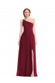 Cheap One Shoulder Chiffon Maxi Bridesmaid Dress with Shirred Front Slit UK