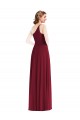 Cheap One Shoulder Chiffon Maxi Bridesmaid Dress with Shirred Front Slit UK