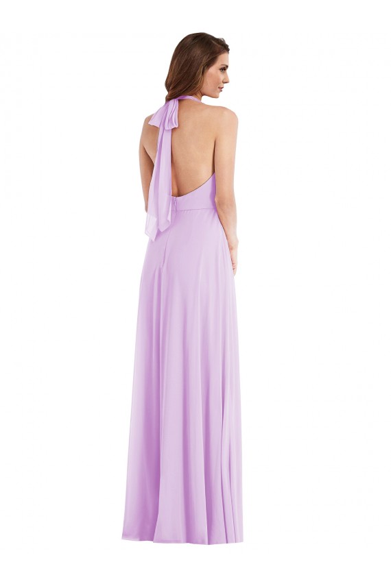 Cheap High Neck Halter Backless Maxi Bridesmaid Dress UK