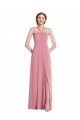 Cheap Draped Chiffon Grecian Column Bridesmaid Dress with Front Slit UK