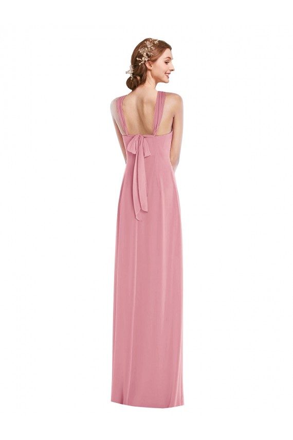 Cheap Draped Chiffon Grecian Column Bridesmaid Dress with Front Slit UK