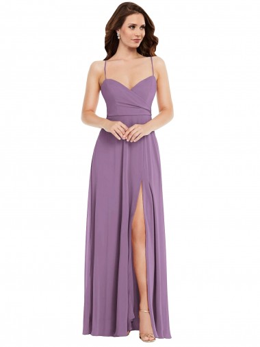 Cheap Wrap Bodice Maxi Bridesmaid Dress with Front Slit UK