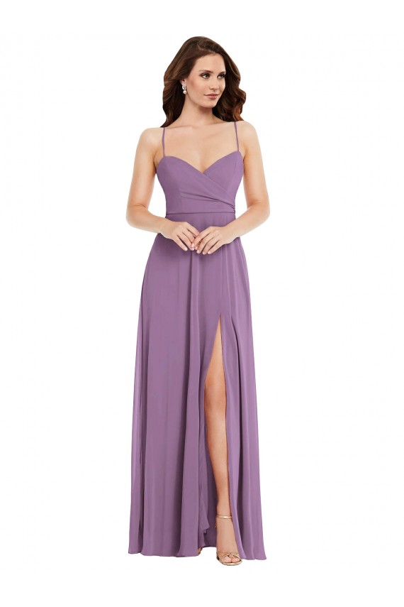 Cheap Wrap Bodice Maxi Bridesmaid Dress with Front Slit UK