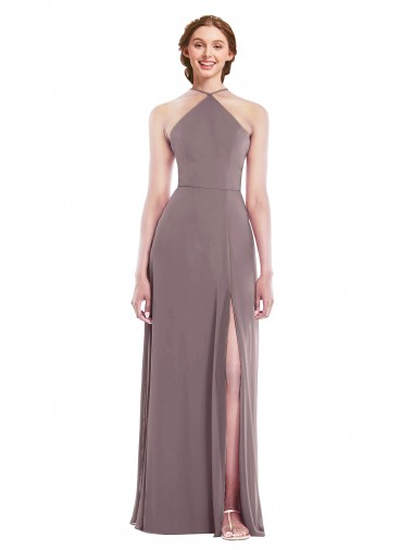Cheap Diamond Halter Maxi Formal Bridesmaid Dress with Front Slit UK
