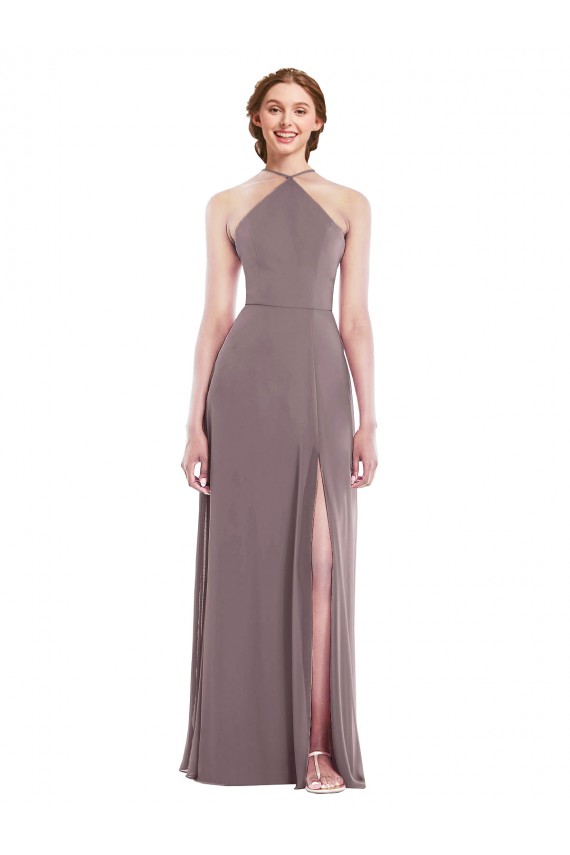 Cheap Diamond Halter Maxi Formal Bridesmaid Dress with Front Slit UK