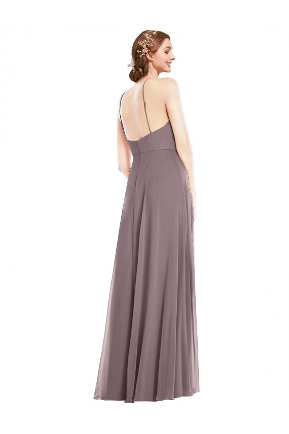 Cheap Diamond Halter Maxi Formal Bridesmaid Dress with Front Slit UK