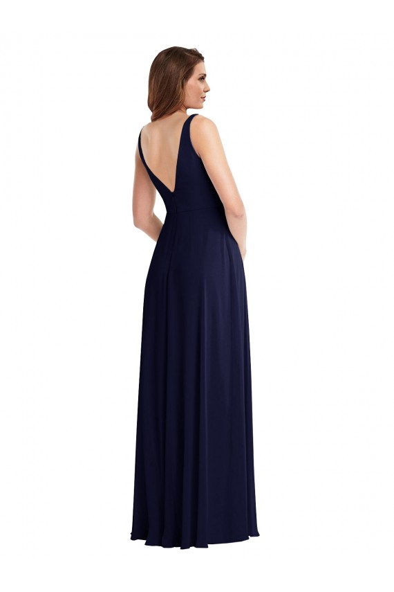 Cheap Deep V-Neck Chiffon Maxi Bridesmaid Dress with Front Slit UK