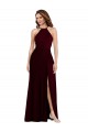 Cheap Halter Spaghetti Straps Maxi Bridesmaid Dress with Front Slit UK