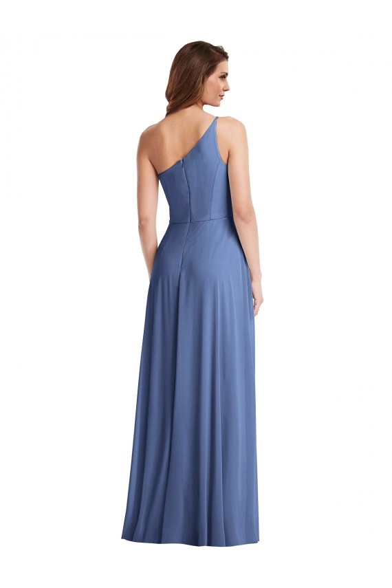 Cheap One Shoulder Full Length Maxi Formal Bridesmaid Dress with Flirty Slit UK