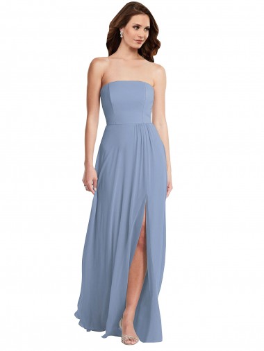 Cheap Strapless A-Line Maxi Bridesmaid Dress with Front Slit UK