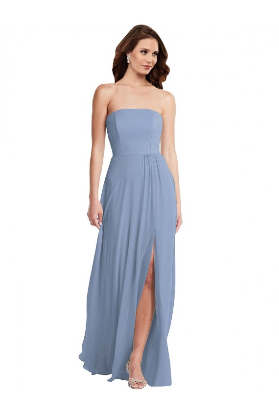 Cheap Strapless A-Line Maxi Bridesmaid Dress with Front Slit UK