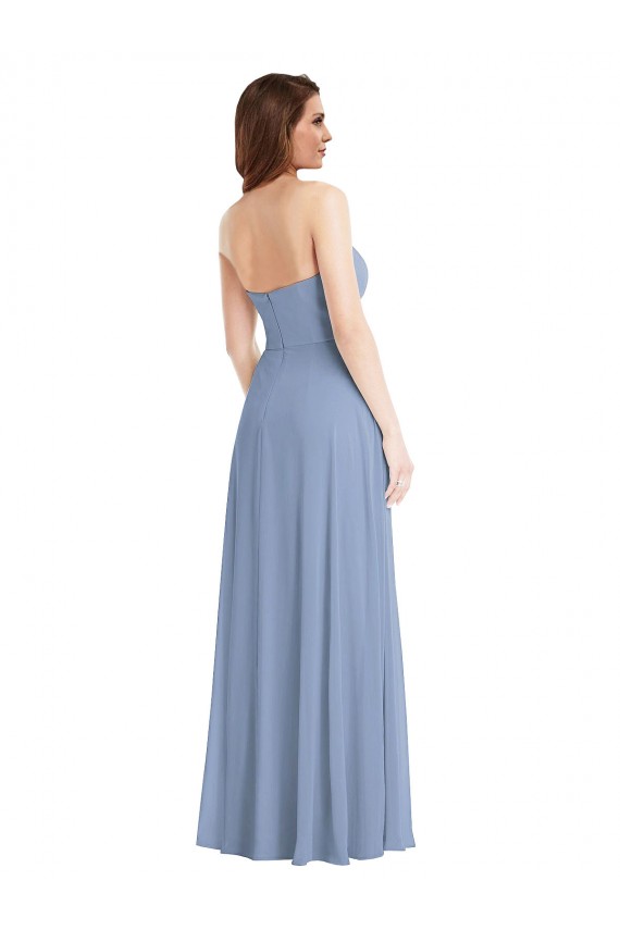 Cheap Strapless A-Line Maxi Bridesmaid Dress with Front Slit UK