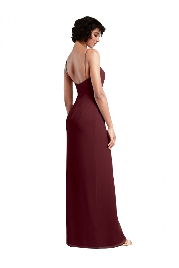 Cheap Sleek Straight Neckline Chiffon Bridesmaid Dress with Spaghetti Straps and High Side Slit UK