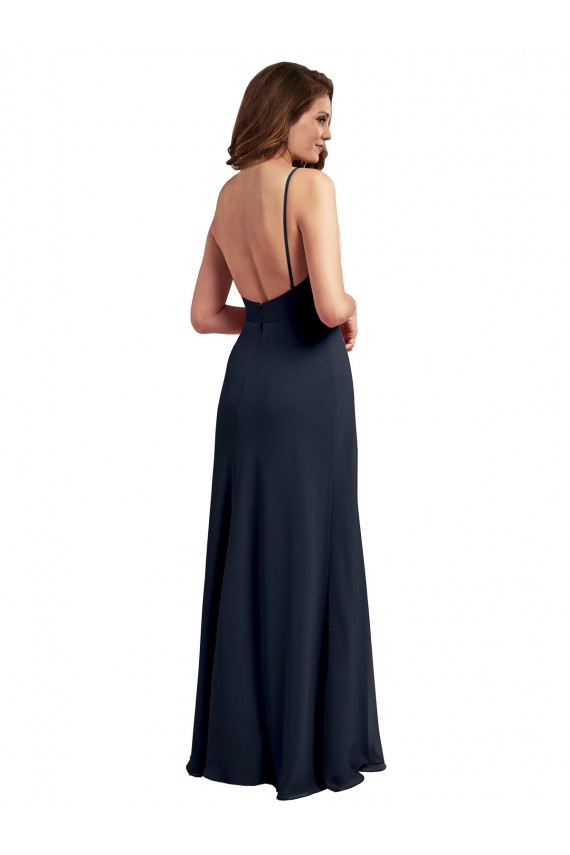 Cheap Scoop Neck Long Chiffon Open Back Bridesmaid Dress with Spaghetti Straps UK