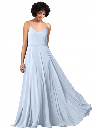 Cheap V-Neck Blouson Waist Long Chiffon Bridesmaid Dress with Straps UK