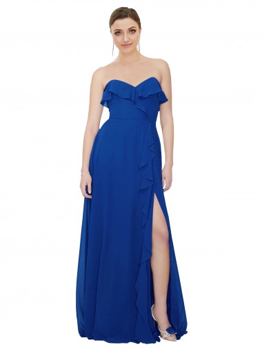 Cheap Ruffled Chiffon Strapless Bridesmaid Dress UK