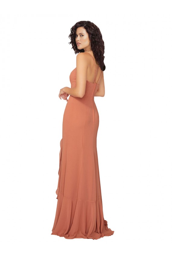 Cheap Chiffon Square Neck Bridesmaid Dress with Ruffled Skirt Slit UK