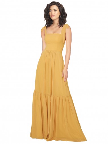Cheap Tied Strap Square Neck Long Chiffon Bridesmaid Dress UK