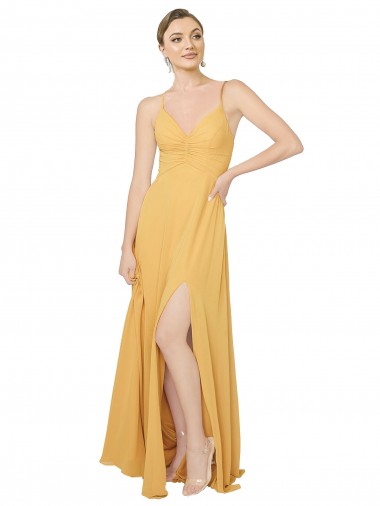 Cheap Ruched Chiffon Bridesmaid Dress with Pockets & Tie Back Detail UK
