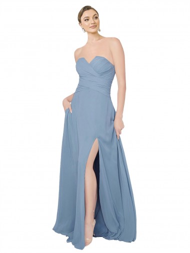 Cheap Draped Sweetheart Chiffon Bridesmaid Dress with Front Slit UK