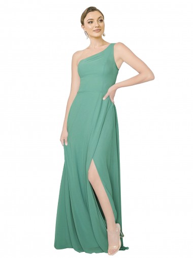 Cheap One Shoulder Asymmetric Chiffon Bridesmaid Dress with Pockets UK