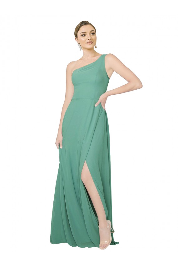 Cheap One Shoulder Asymmetric Chiffon Bridesmaid Dress with Pockets UK