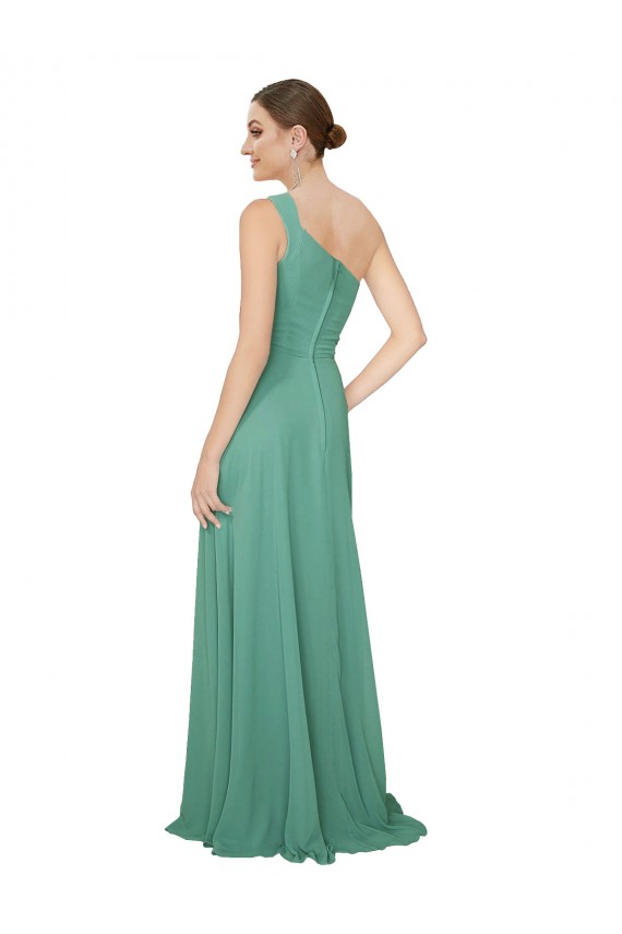 Cheap One Shoulder Asymmetric Chiffon Bridesmaid Dress with Pockets UK