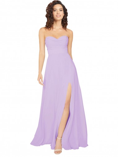 Cheap Draped Sweetheart Long Chiffon Bridesmaid Dress with Front Slit UK