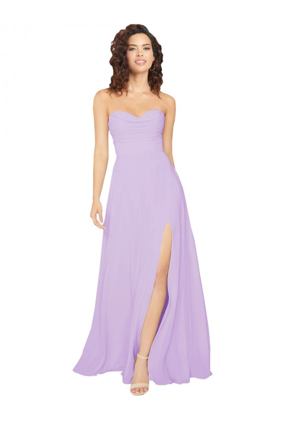 Cheap Draped Sweetheart Long Chiffon Bridesmaid Dress with Front Slit UK