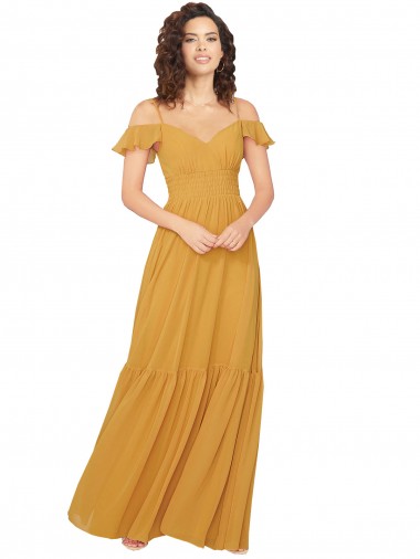 Cheap Ruched Keyhole Back Boho Chiffon Bridesmaid Dress UK
