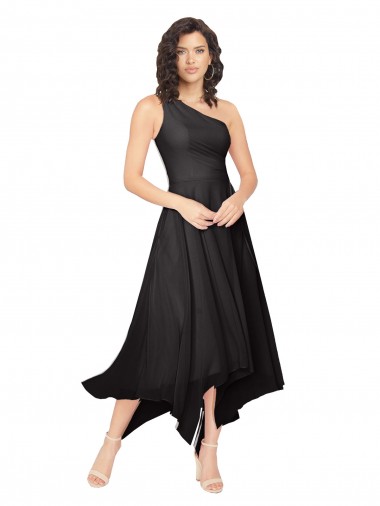 Cheap Midi Length One Shoulder Chiffon Cocktail Bridesmaid Dress UK