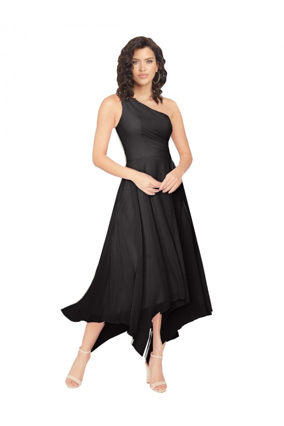 Cheap Midi Length One Shoulder Chiffon Cocktail Bridesmaid Dress UK