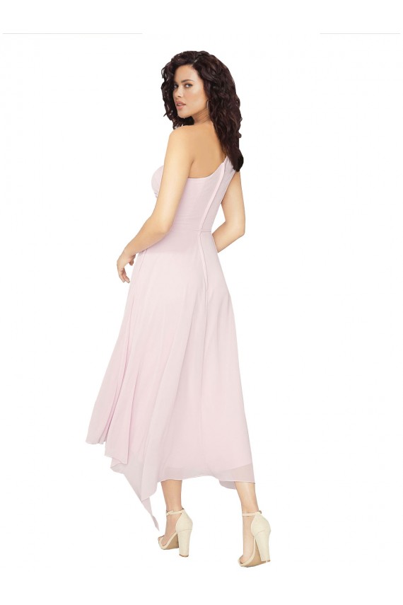 Cheap Midi Length One Shoulder Chiffon Cocktail Bridesmaid Dress UK