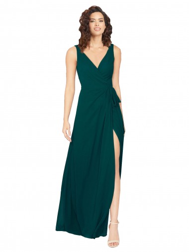 Cheap V-Neck Chiffon Bridesmaid Dress with Front Skirt Slit UK