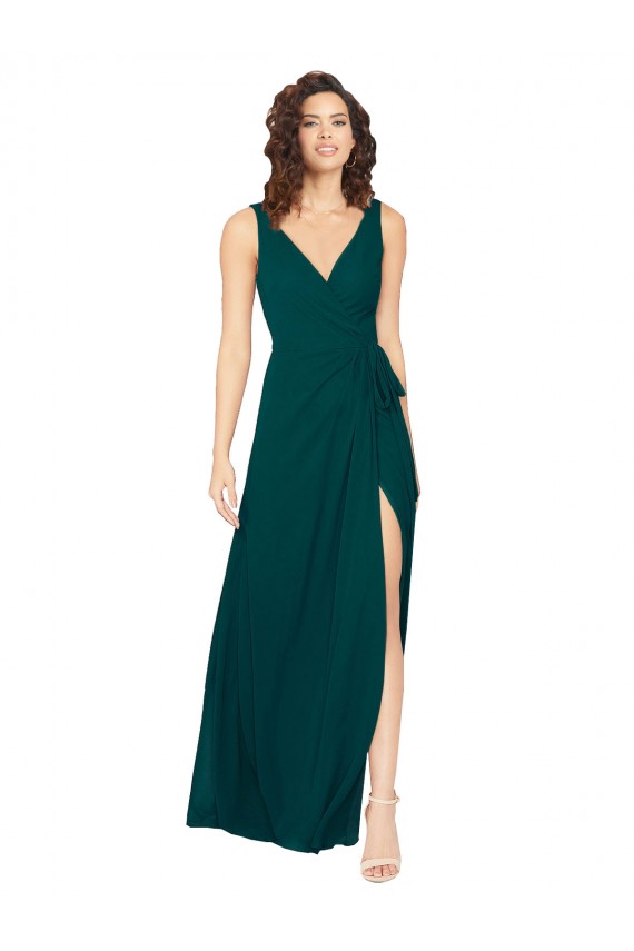 Cheap V-Neck Chiffon Bridesmaid Dress with Front Skirt Slit UK