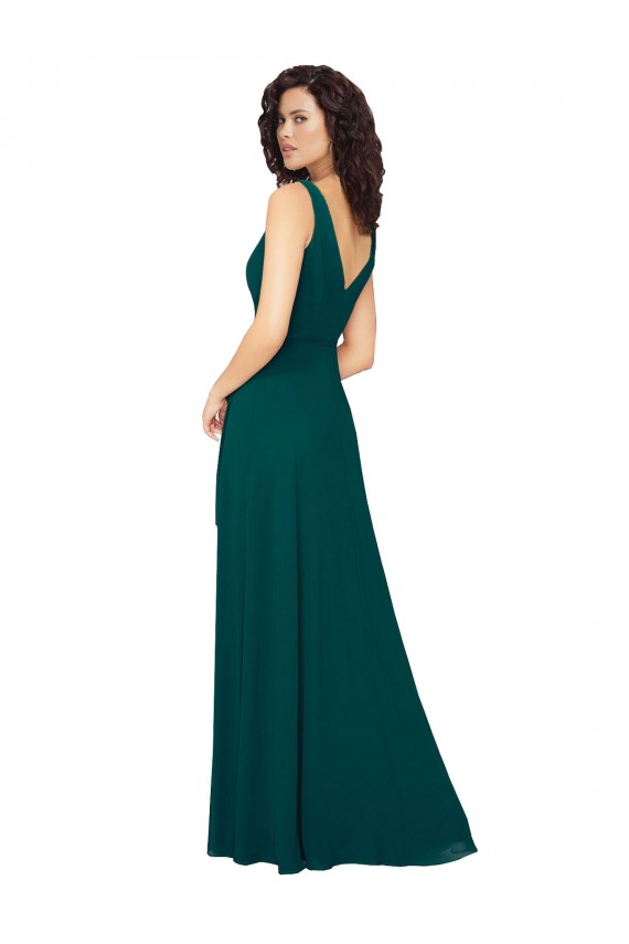 Cheap V-Neck Chiffon Bridesmaid Dress with Front Skirt Slit UK
