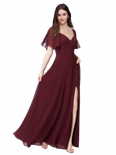 Cheap Chiffon Flutter Sleeve Sweetheart Bridesmaid Dress UK