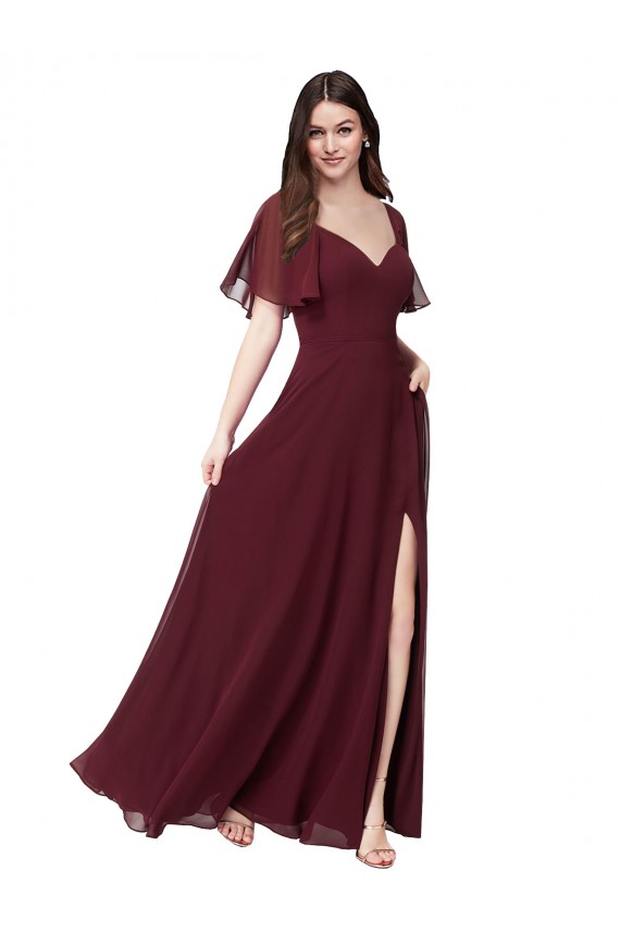 Cheap Chiffon Flutter Sleeve Sweetheart Bridesmaid Dress UK