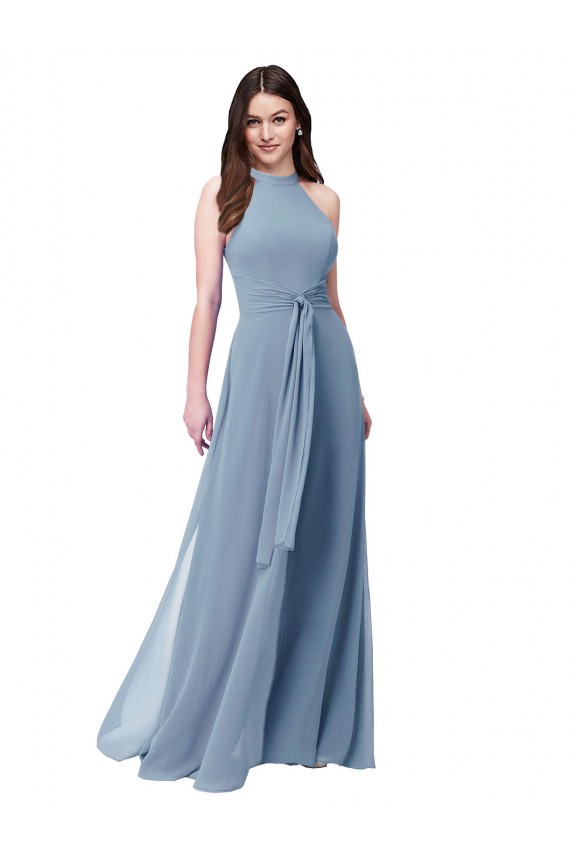 Cheap Halter High Neck Chiffon Dress with Sash UK