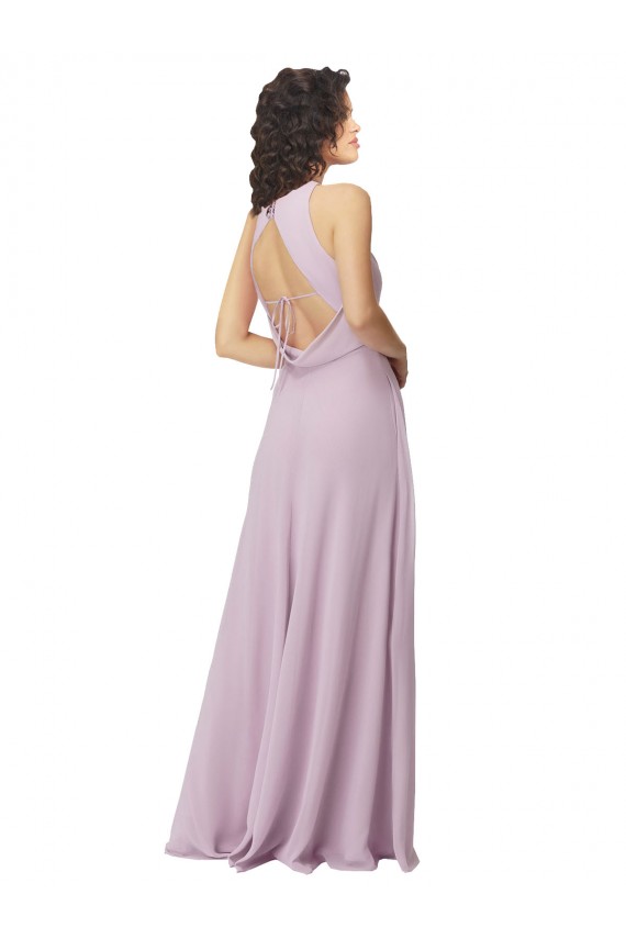 Cheap High-Halter Chiffon Bridesmaid Dress with Keyhole Cowl Back UK