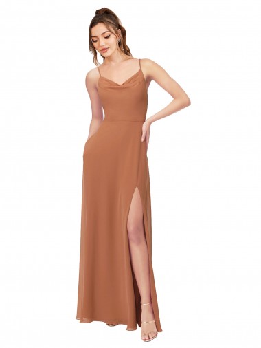Cheap Cowl Neck Chiffon Bridesmaid Dress with Front Slit UK