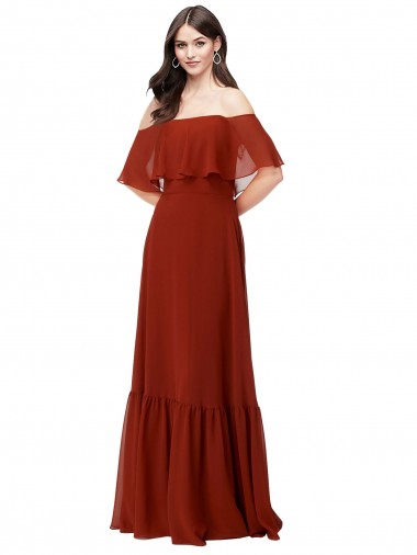 Cheap Off the Shoulder Ruffle Chiffon Bridesmaid Dress UK