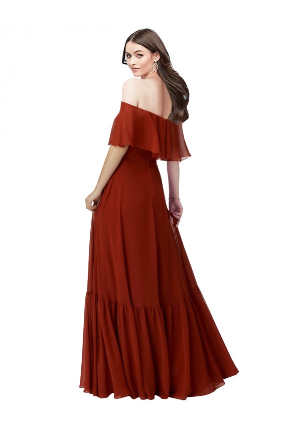 Cheap Off the Shoulder Ruffle Chiffon Bridesmaid Dress UK